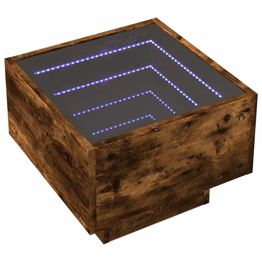 Bijzettafel met LED 40x40x30 cm bewerkt hout gerookt eikenkleur