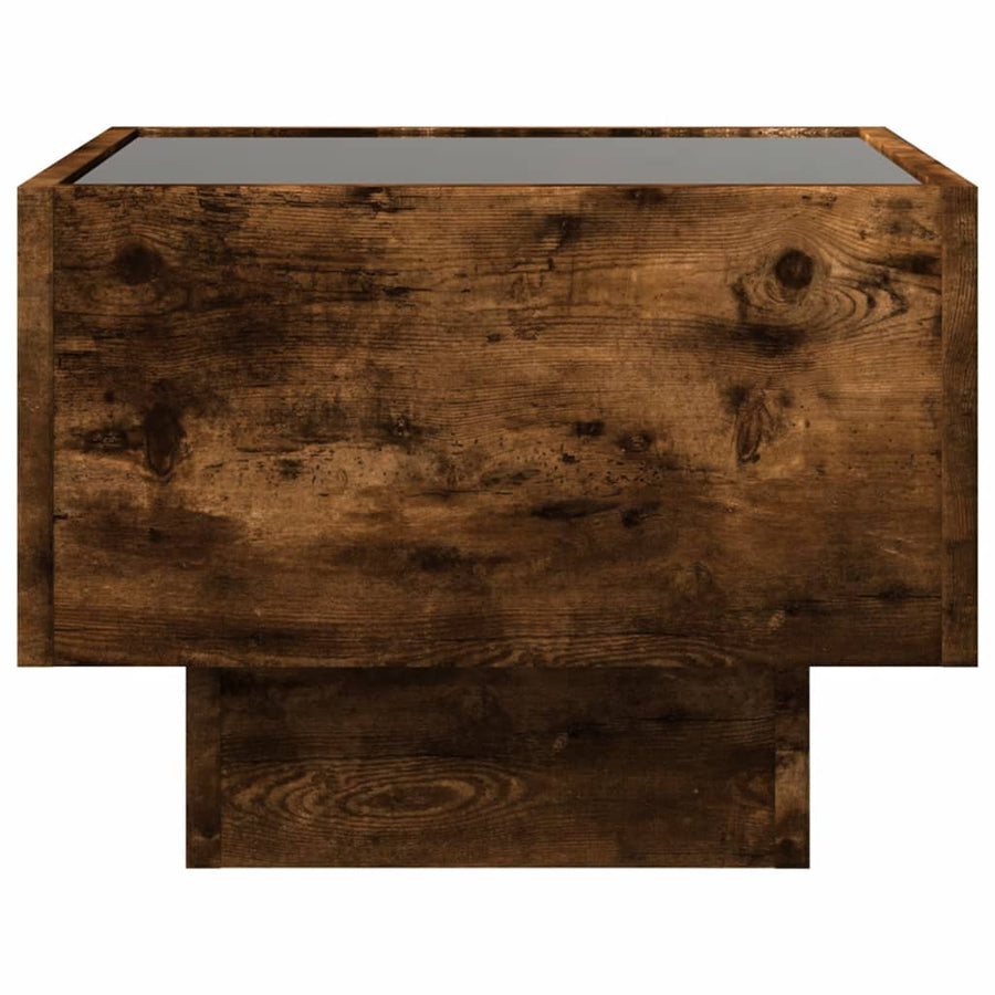 Bijzettafel met LED 40x40x30 cm bewerkt hout gerookt eikenkleur