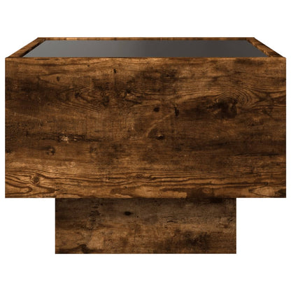 Bijzettafel met LED 40x40x30 cm bewerkt hout gerookt eikenkleur