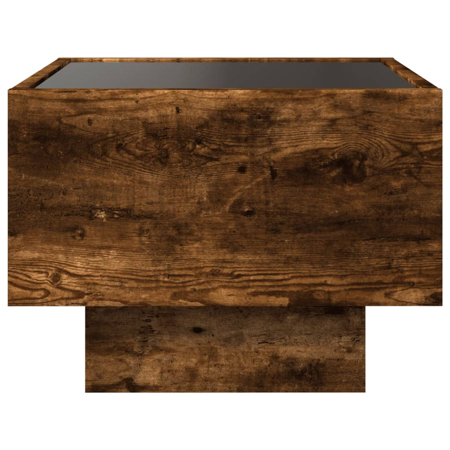 Bijzettafel met LED 40x40x30 cm bewerkt hout gerookt eikenkleur