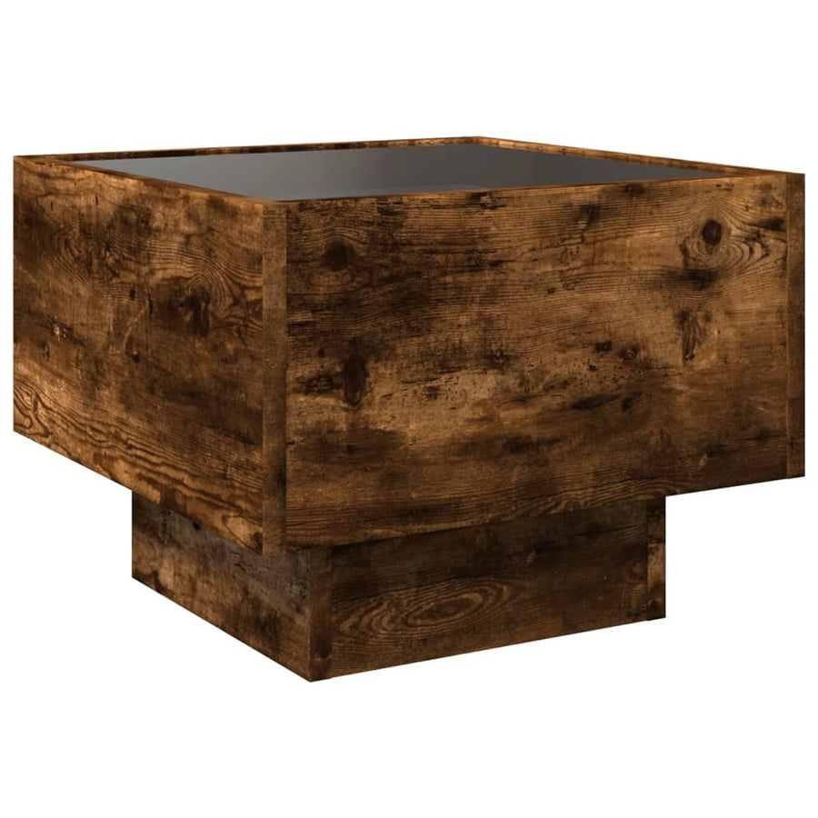 Bijzettafel met LED 40x40x30 cm bewerkt hout gerookt eikenkleur
