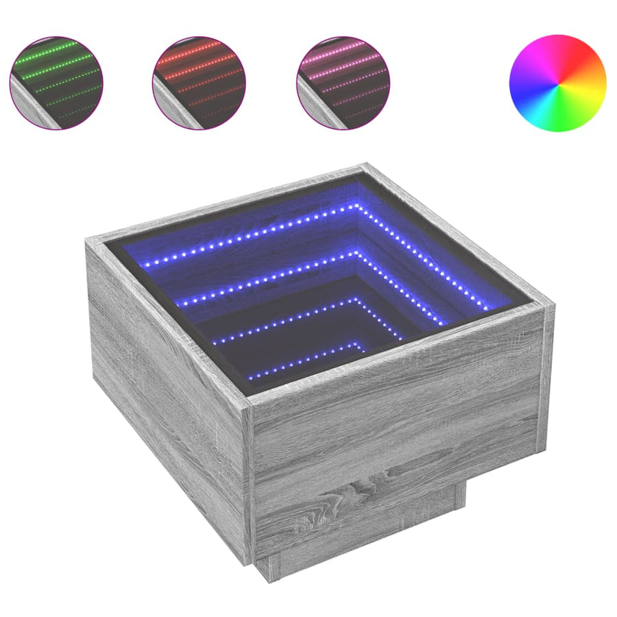 Bijzettafel met LED 40x40x30 cm bewerkt hout grijs sonoma eiken