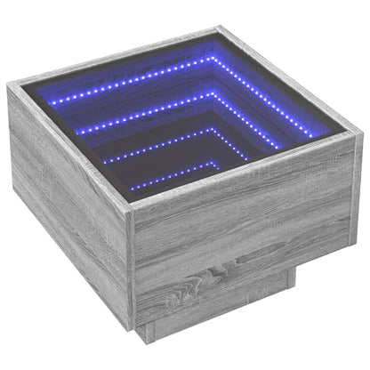 Bijzettafel met LED 40x40x30 cm bewerkt hout grijs sonoma eiken