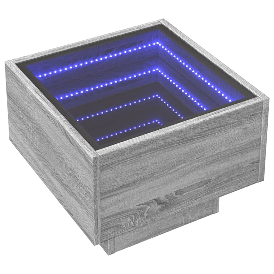 Bijzettafel met LED 40x40x30 cm bewerkt hout grijs sonoma eiken