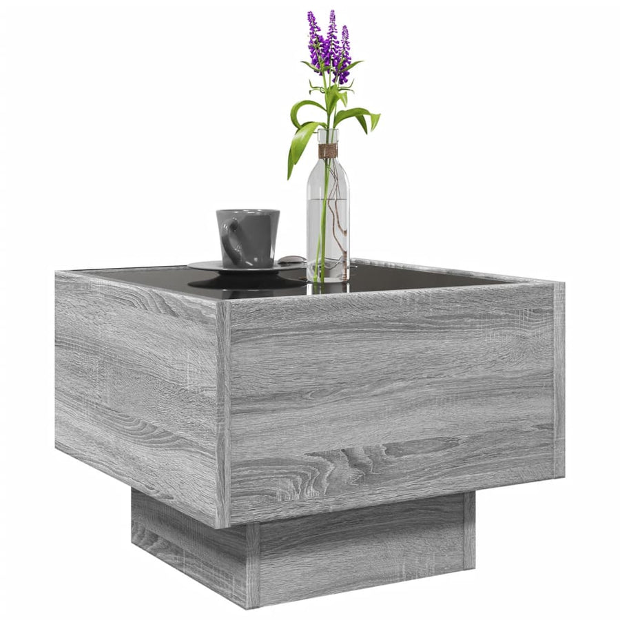 Bijzettafel met LED 40x40x30 cm bewerkt hout grijs sonoma eiken