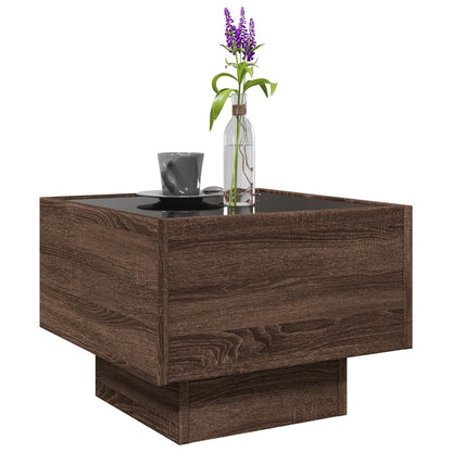 Bijzettafel met LED 40x40x30 cm bewerkt hout bruin eikenkleur