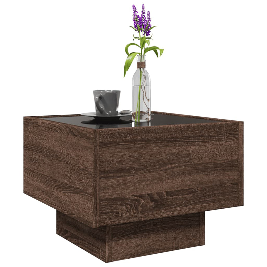 Bijzettafel met LED 40x40x30 cm bewerkt hout bruin eikenkleur
