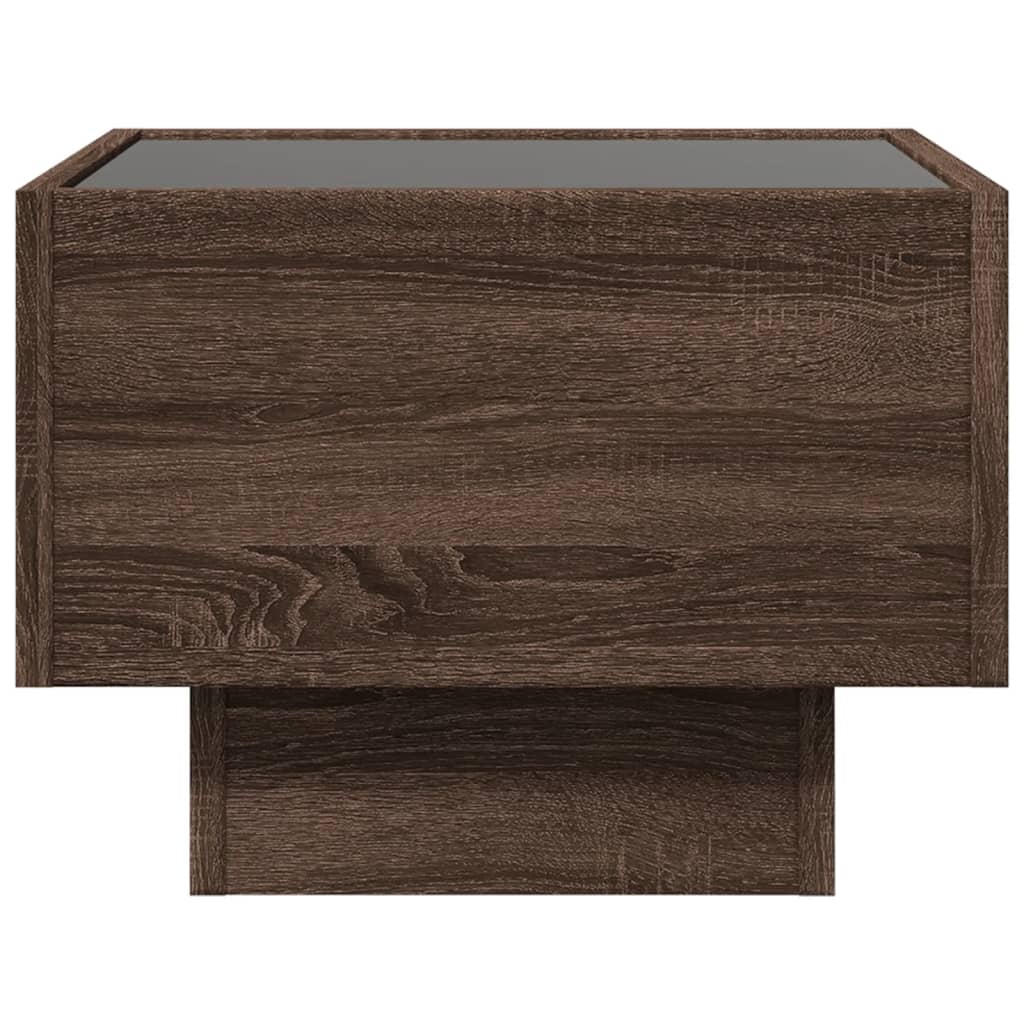 Bijzettafel met LED 40x40x30 cm bewerkt hout bruin eikenkleur