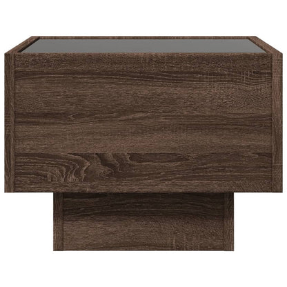 Bijzettafel met LED 40x40x30 cm bewerkt hout bruin eikenkleur