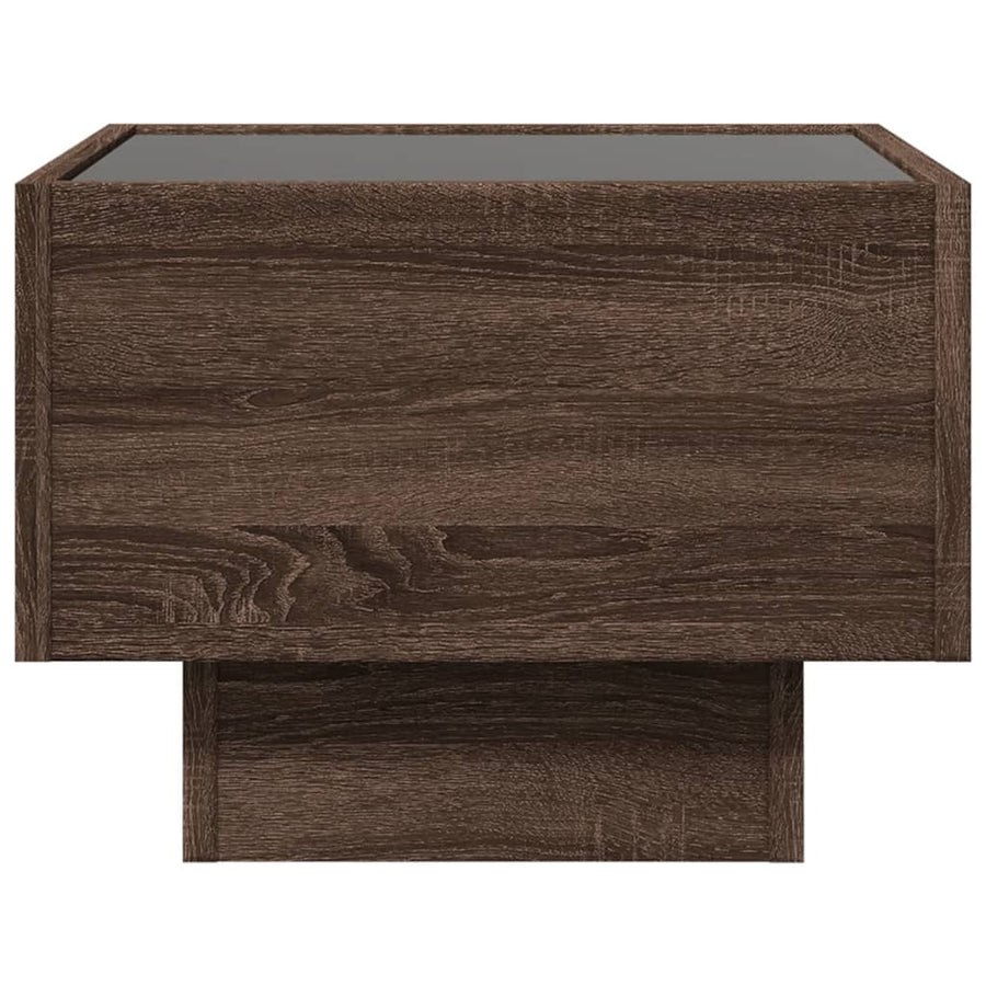 Bijzettafel met LED 40x40x30 cm bewerkt hout bruin eikenkleur