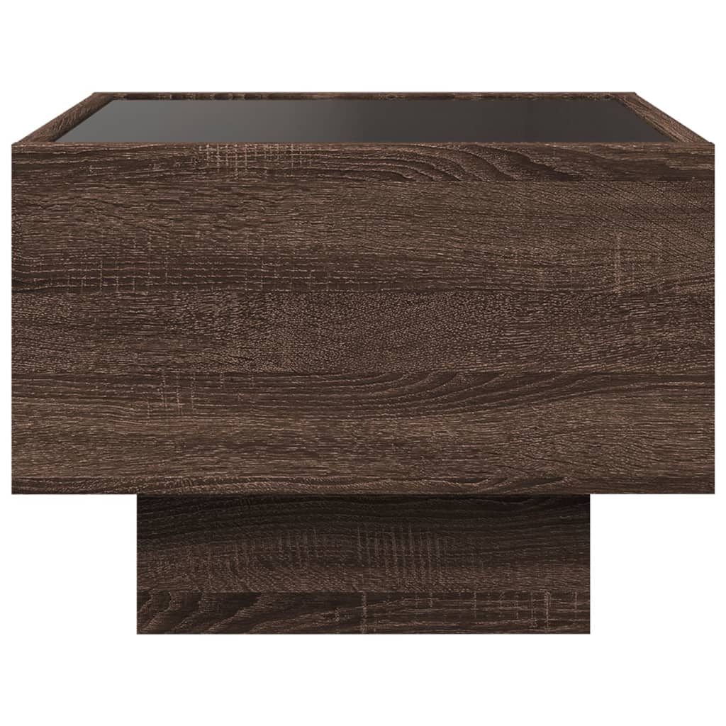 Bijzettafel met LED 40x40x30 cm bewerkt hout bruin eikenkleur