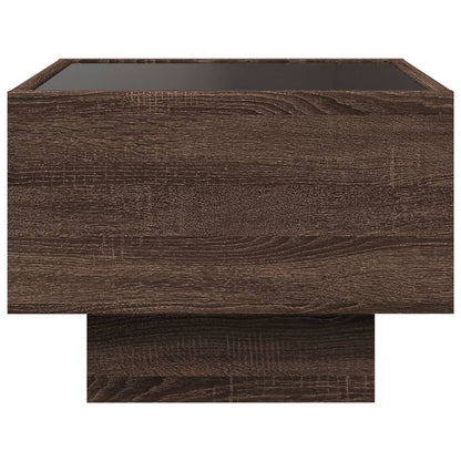 Bijzettafel met LED 40x40x30 cm bewerkt hout bruin eikenkleur