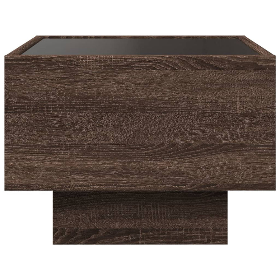 Bijzettafel met LED 40x40x30 cm bewerkt hout bruin eikenkleur