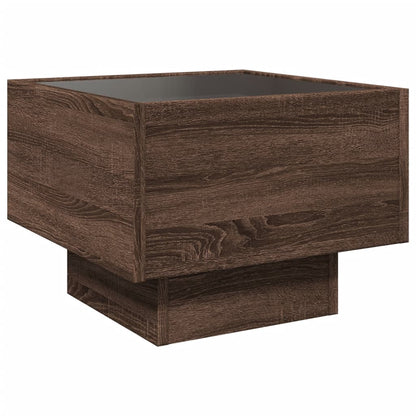 Bijzettafel met LED 40x40x30 cm bewerkt hout bruin eikenkleur