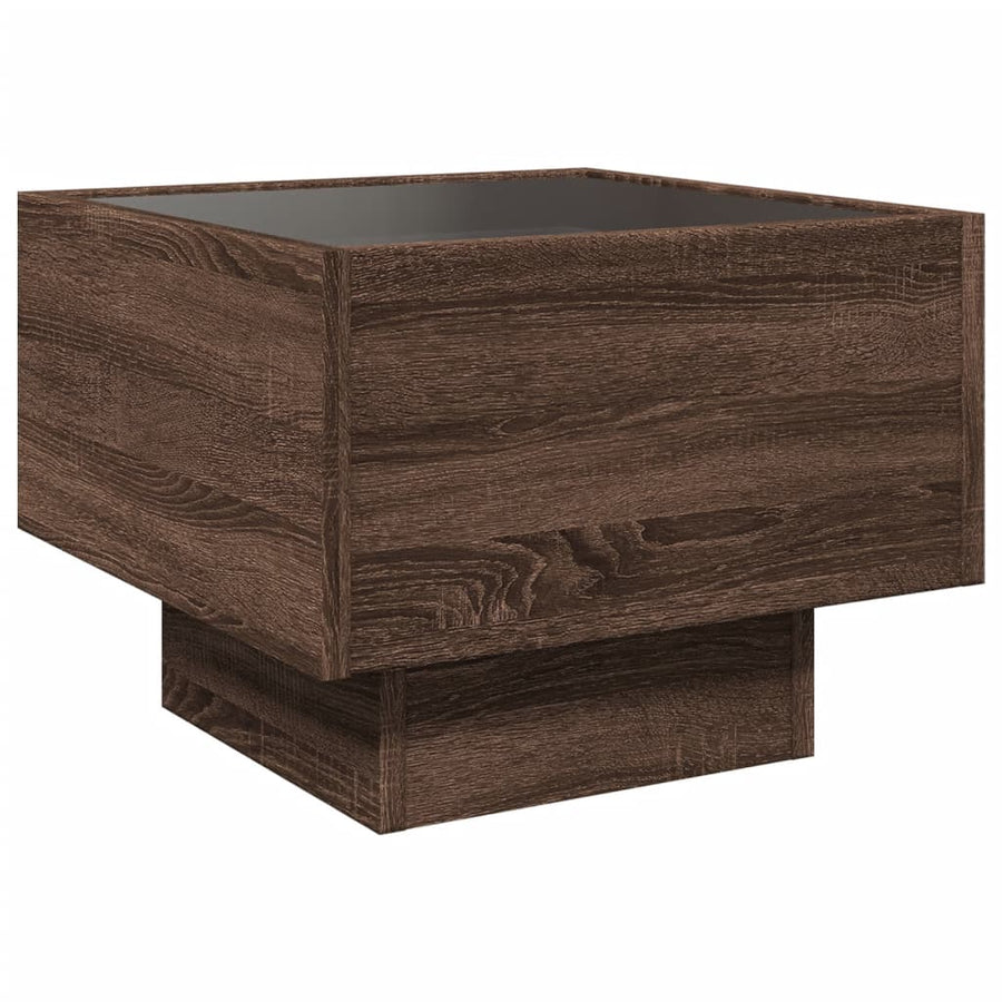 Bijzettafel met LED 40x40x30 cm bewerkt hout bruin eikenkleur