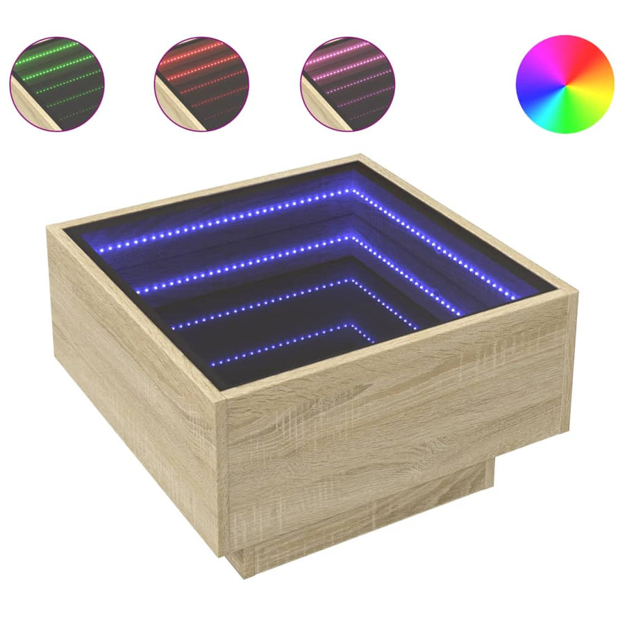 Salontafel met LED 50x50x30 cm bewerkt hout sonoma eikenkleurig