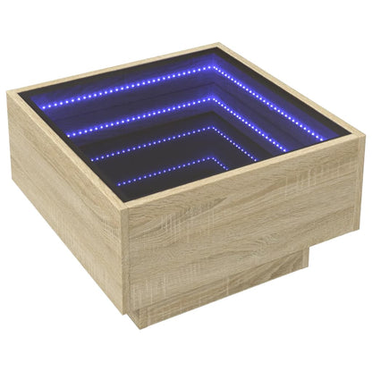 Salontafel met LED 50x50x30 cm bewerkt hout sonoma eikenkleurig