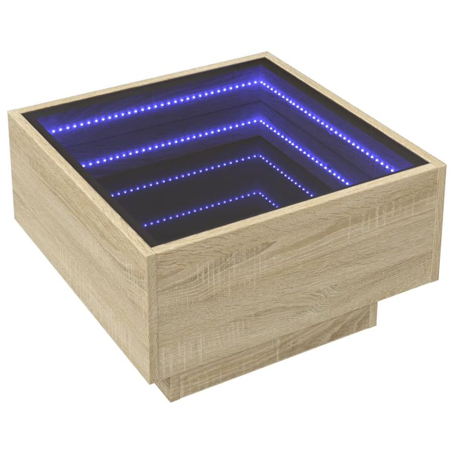 Salontafel met LED 50x50x30 cm bewerkt hout sonoma eikenkleurig