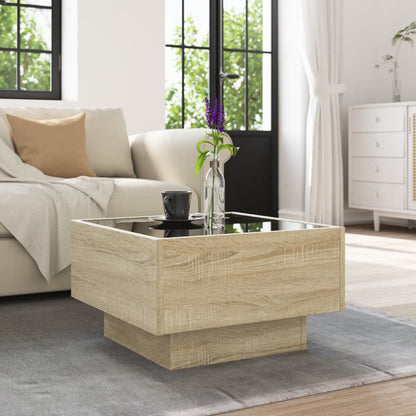 Salontafel met LED 50x50x30 cm bewerkt hout sonoma eikenkleurig