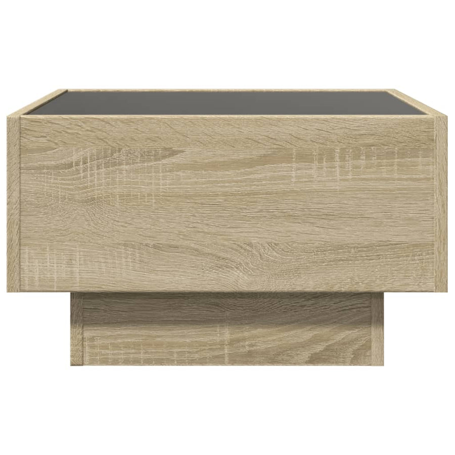 Salontafel met LED 50x50x30 cm bewerkt hout sonoma eikenkleurig
