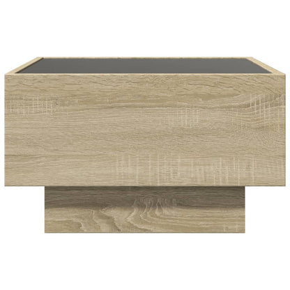 Salontafel met LED 50x50x30 cm bewerkt hout sonoma eikenkleurig