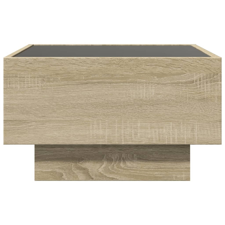 Salontafel met LED 50x50x30 cm bewerkt hout sonoma eikenkleurig