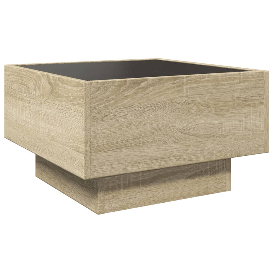 Salontafel met LED 50x50x30 cm bewerkt hout sonoma eikenkleurig