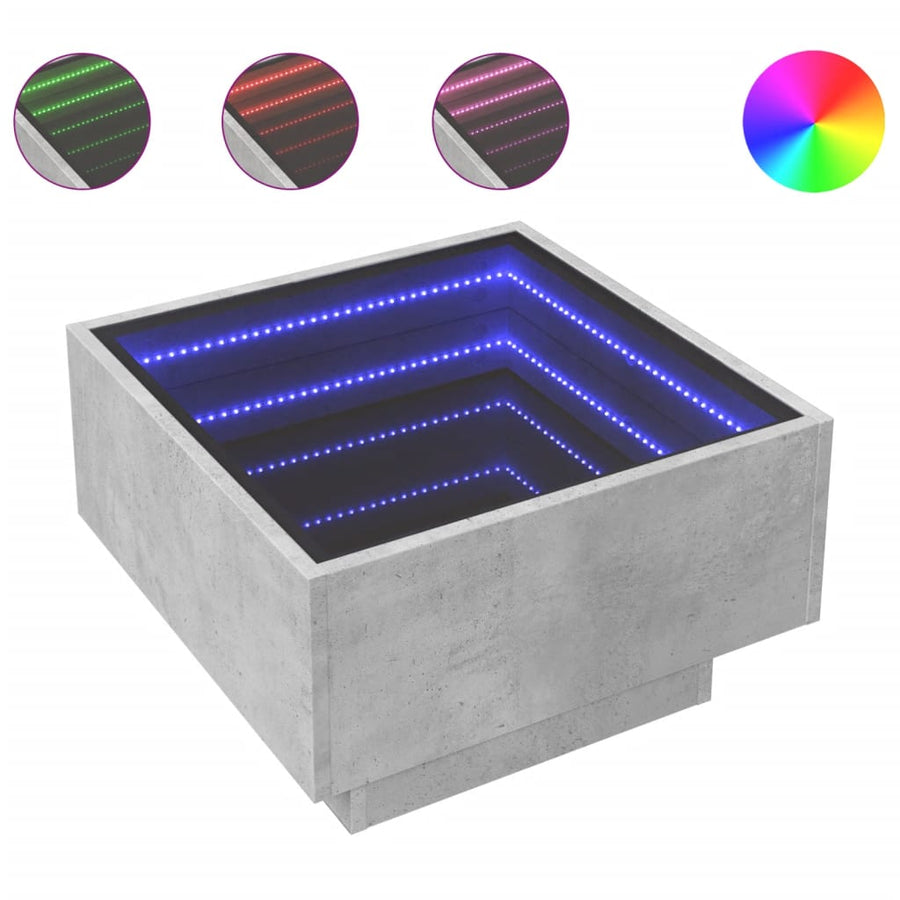 Salontafel met LED 50x50x30 cm bewerkt hout betongrijs
