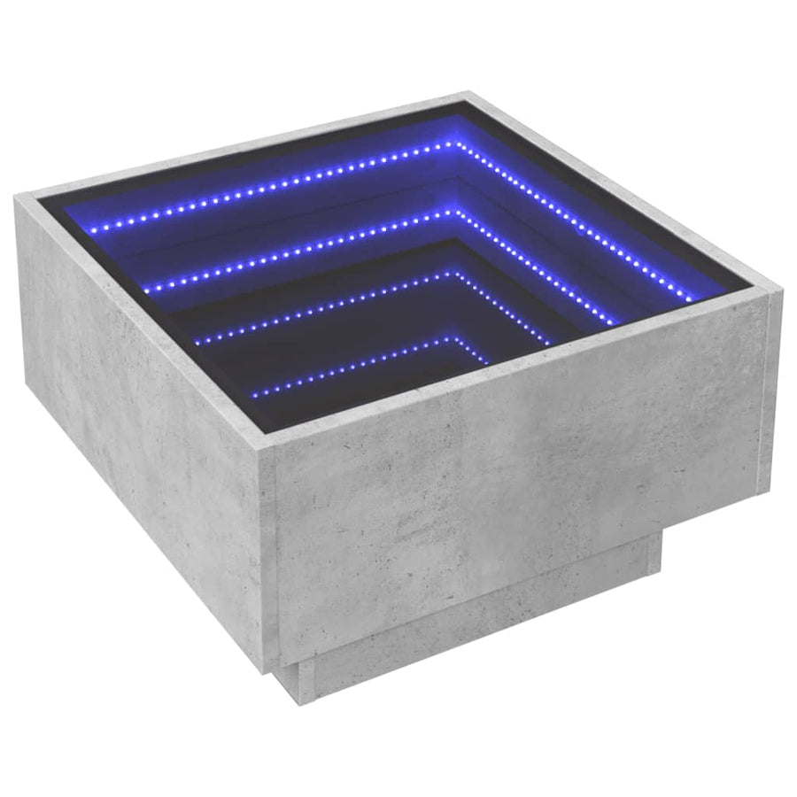 Salontafel met LED 50x50x30 cm bewerkt hout betongrijs