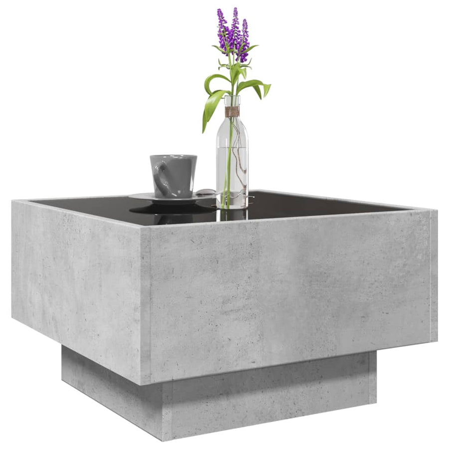 Salontafel met LED 50x50x30 cm bewerkt hout betongrijs