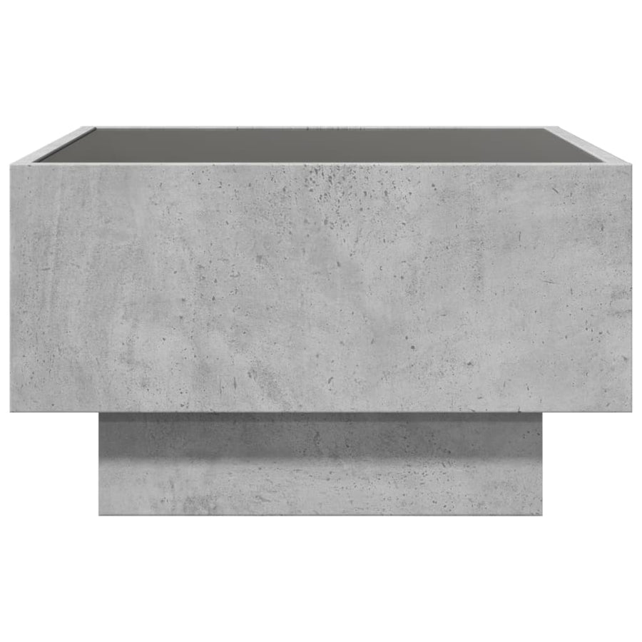 Salontafel met LED 50x50x30 cm bewerkt hout betongrijs