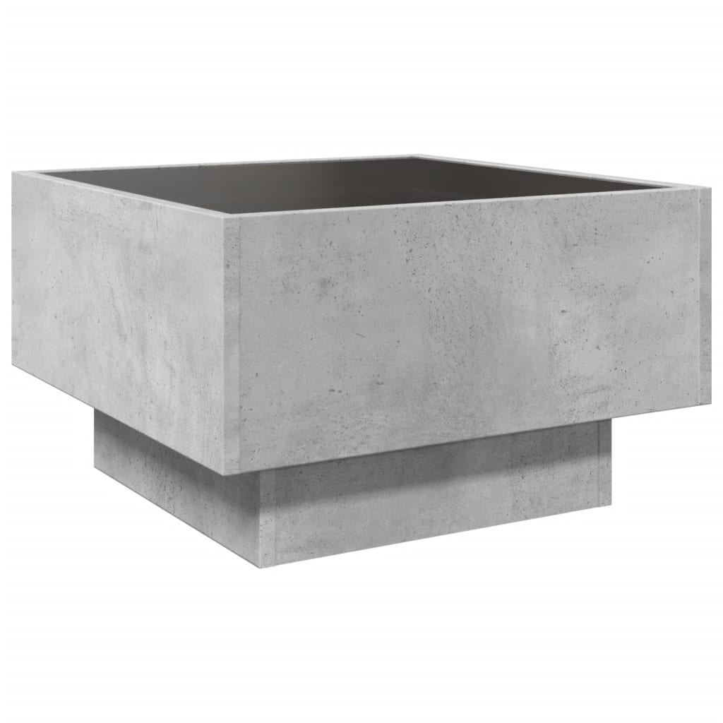 Salontafel met LED 50x50x30 cm bewerkt hout betongrijs