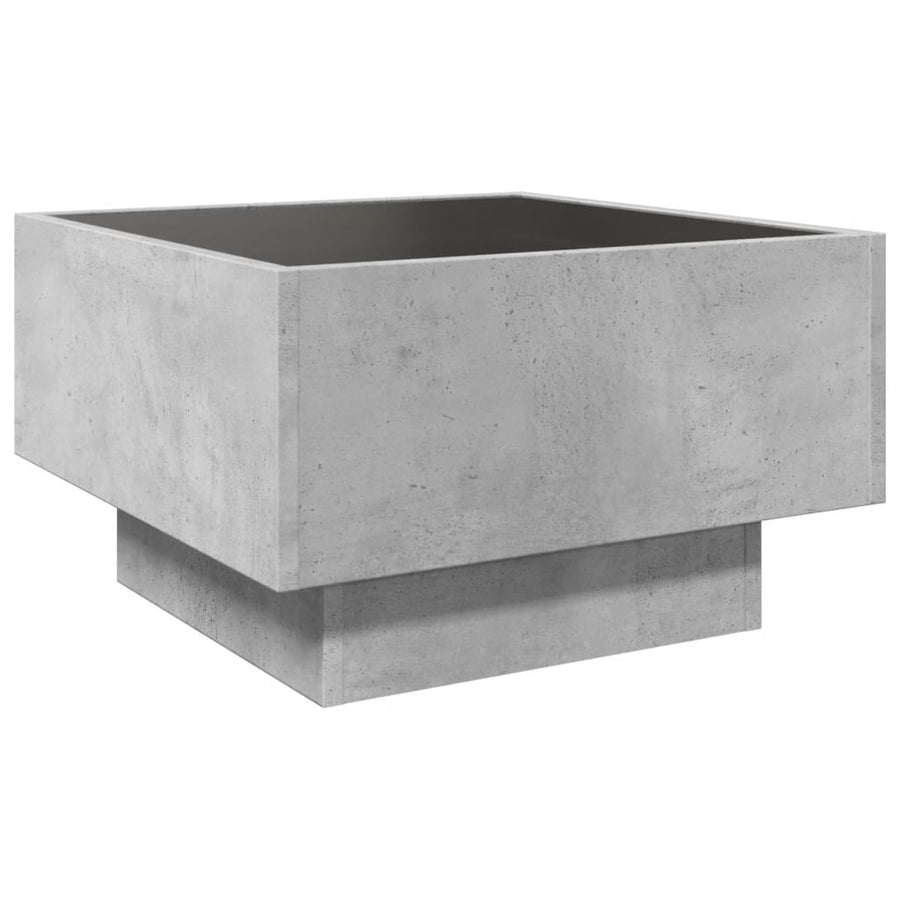 Salontafel met LED 50x50x30 cm bewerkt hout betongrijs
