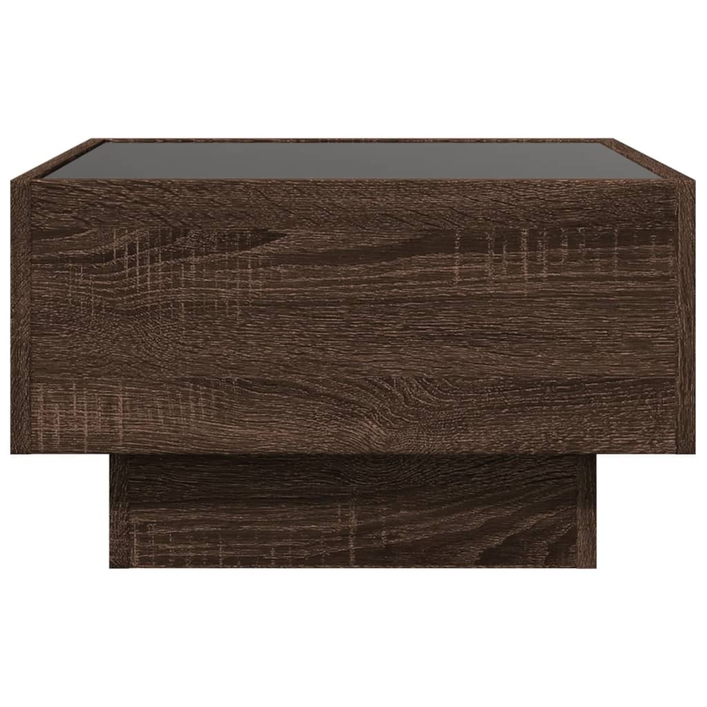 Salontafel met LED 50x50x30 cm bewerkt hout bruin eikenkleurig