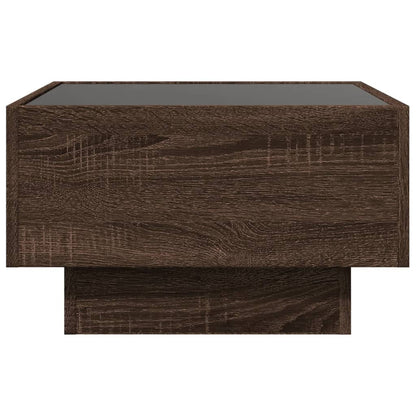 Salontafel met LED 50x50x30 cm bewerkt hout bruin eikenkleurig