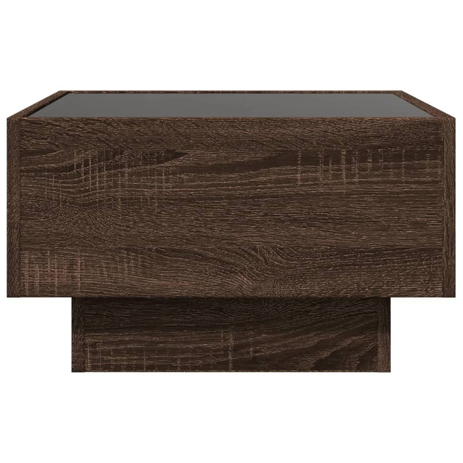 Salontafel met LED 50x50x30 cm bewerkt hout bruin eikenkleurig