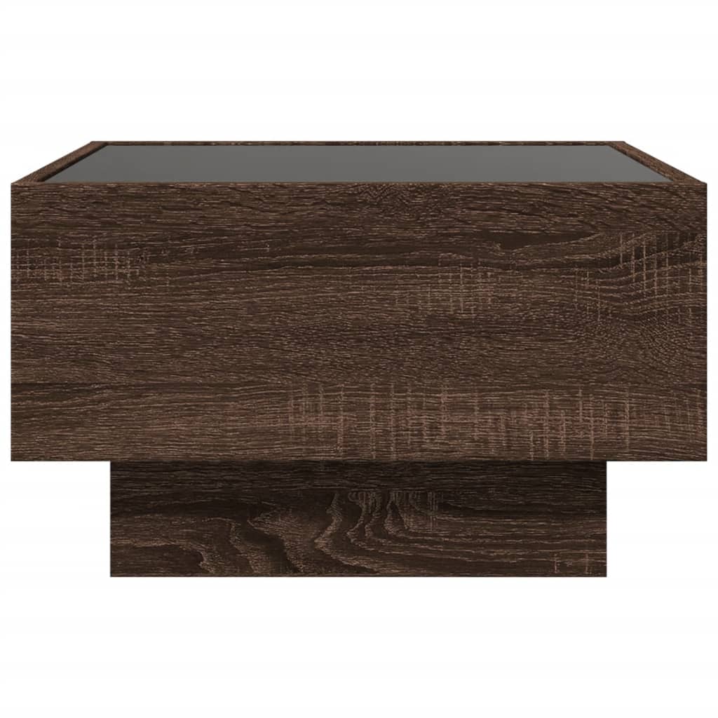 Salontafel met LED 50x50x30 cm bewerkt hout bruin eikenkleurig