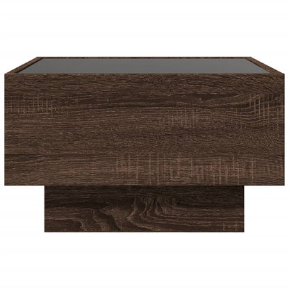 Salontafel met LED 50x50x30 cm bewerkt hout bruin eikenkleurig