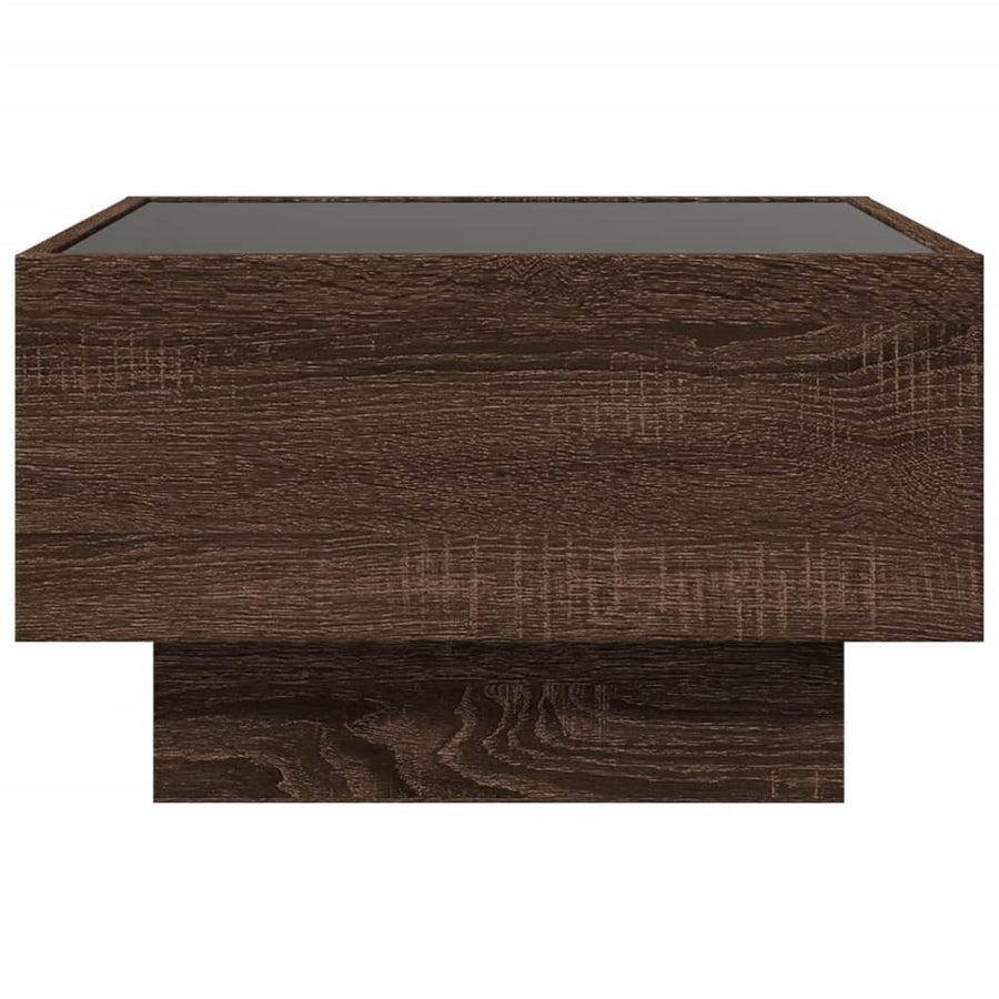 Salontafel met LED 50x50x30 cm bewerkt hout bruin eikenkleurig