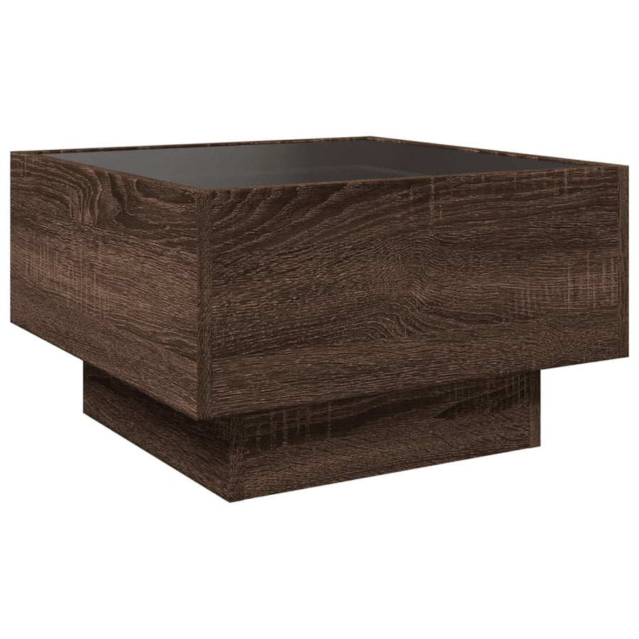 Salontafel met LED 50x50x30 cm bewerkt hout bruin eikenkleurig