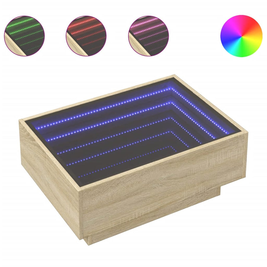 Salontafel met LED 70x50x30 cm bewerkt hout sonoma eikenkleurig