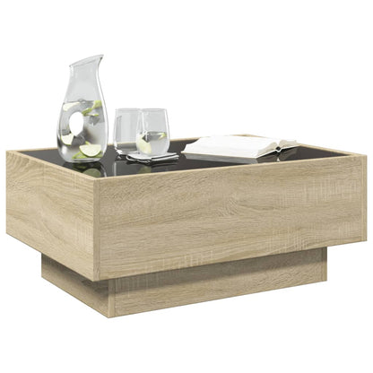 Salontafel met LED 70x50x30 cm bewerkt hout sonoma eikenkleurig