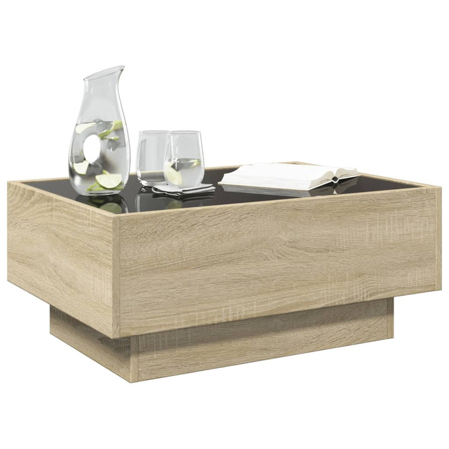 Salontafel met LED 70x50x30 cm bewerkt hout sonoma eikenkleurig