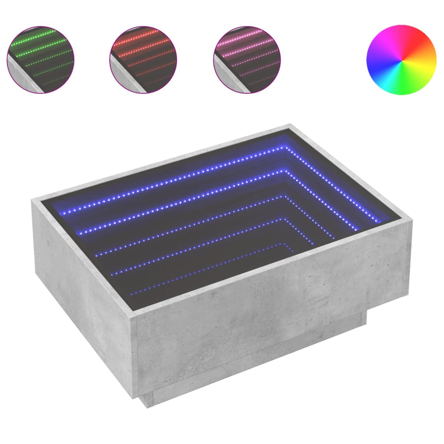 Salontafel met LED 70x50x30 cm bewerkt hout betongrijs