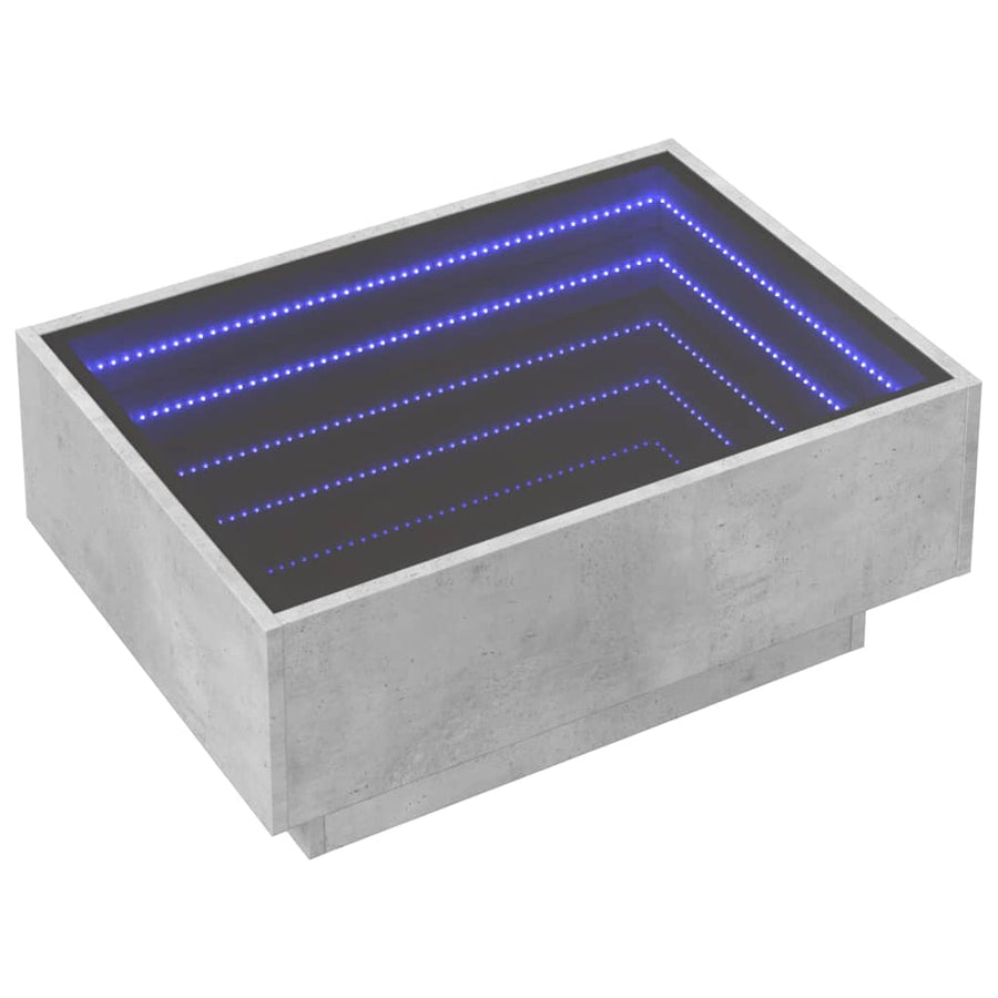 Salontafel met LED 70x50x30 cm bewerkt hout betongrijs