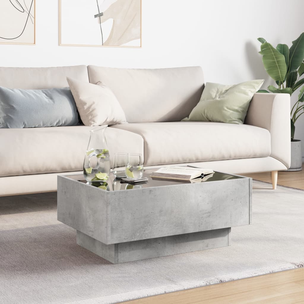 Salontafel met LED 70x50x30 cm bewerkt hout betongrijs