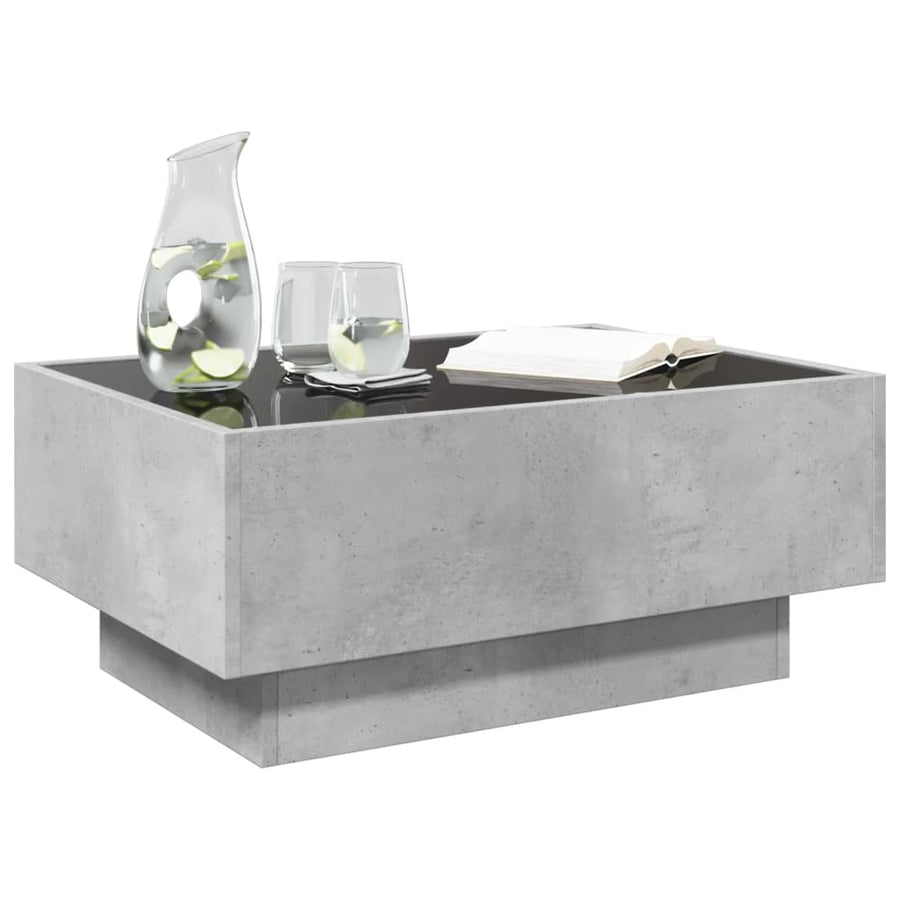 Salontafel met LED 70x50x30 cm bewerkt hout betongrijs