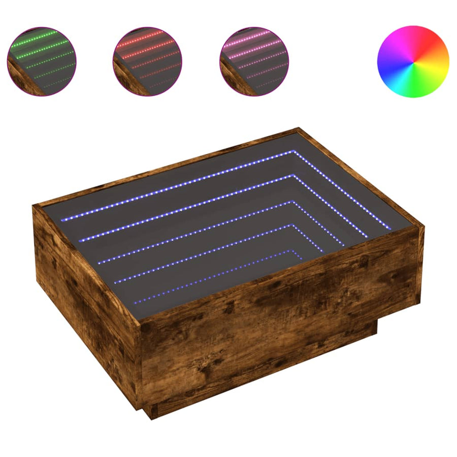 Salontafel met LED 70x50x30 cm bewerkt hout gerookt eikenkleur