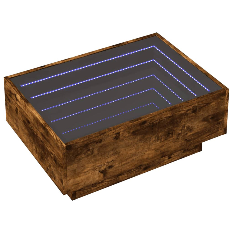 Salontafel met LED 70x50x30 cm bewerkt hout gerookt eikenkleur