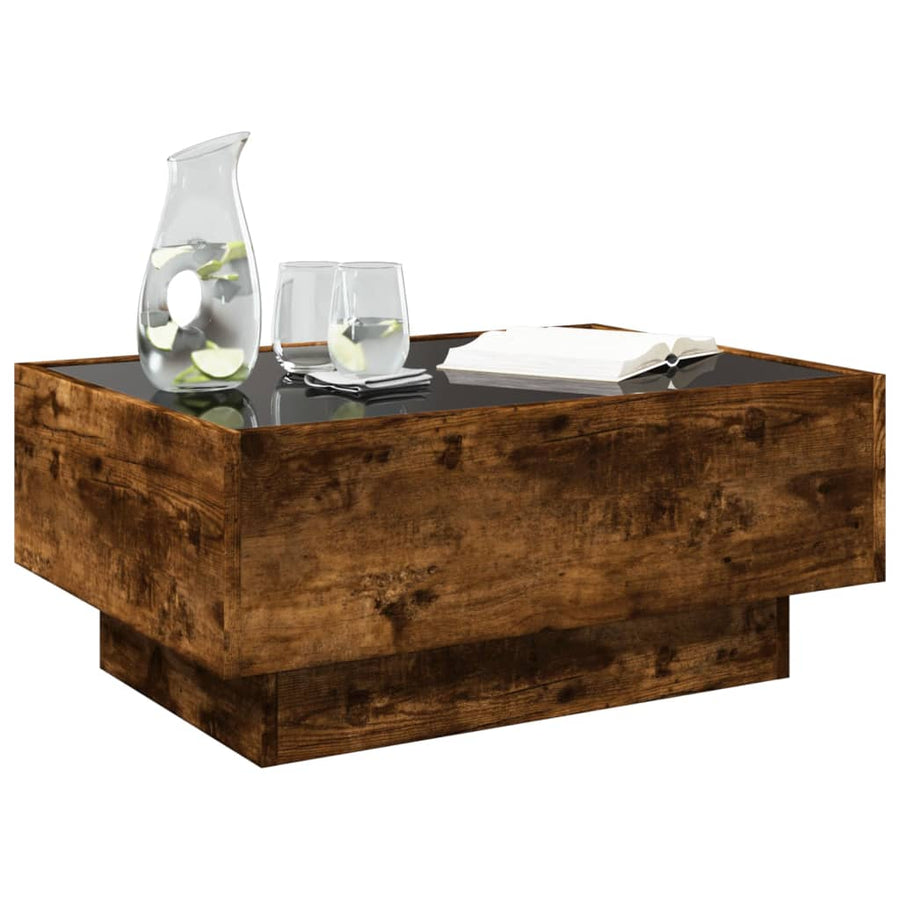 Salontafel met LED 70x50x30 cm bewerkt hout gerookt eikenkleur